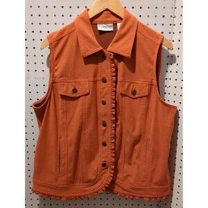 Drapers Damon's Women's Vest Petite Large Orange Ruffle Pockets